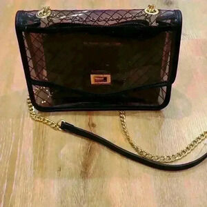 Steve Madden Black transparent bag with inner wallet and gold chain